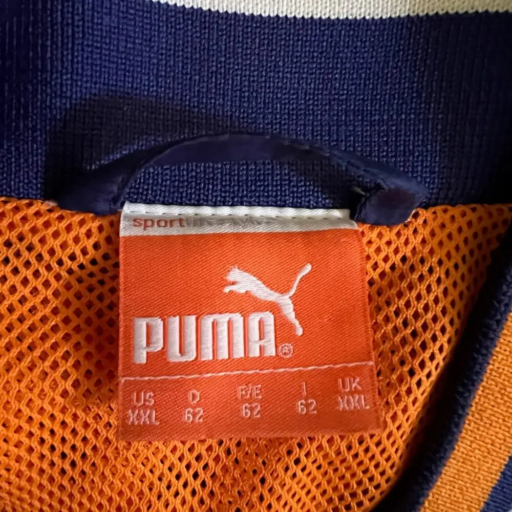 Puma Track Jacket 2XL Blue Orange Y2K Windbreaker Mesh Lined Full Zip Mens Logo
